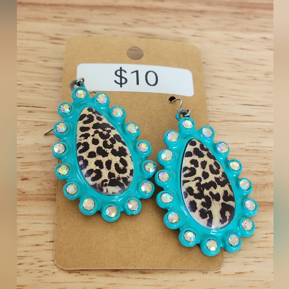 Turquoise and Leopard Print Earrings